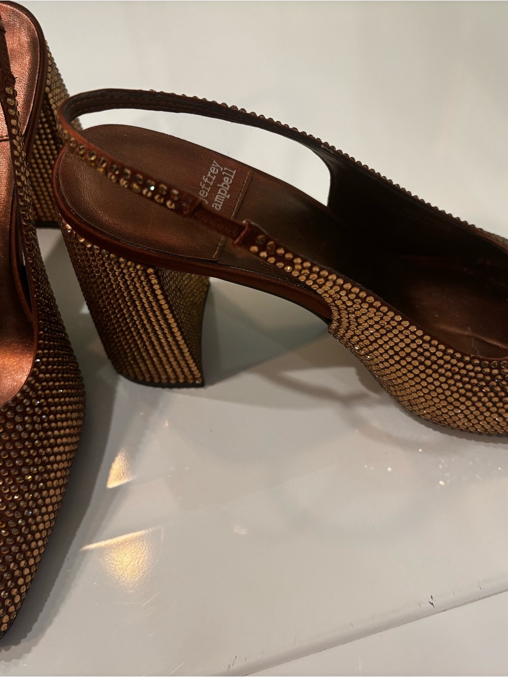 Jeffrey Campbell Women's Copper Crystal Slingback Heels - Picture 2 of 6